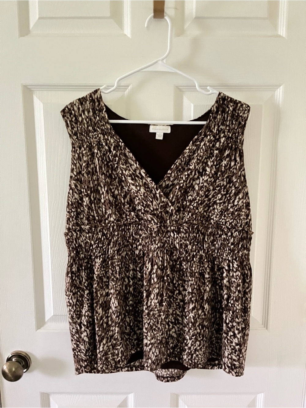 Charter Club Brown and Black Abstract Print Peplum Sleeveless Top
